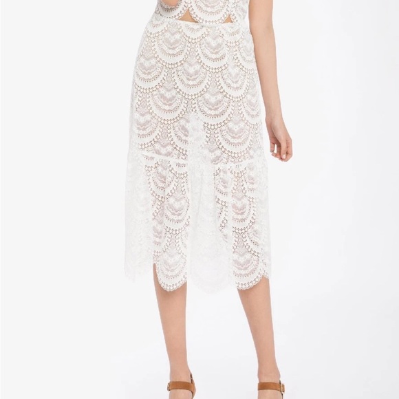 For Love And Lemons Dresses & Skirts - For Love & Lemons Rosalita Sheer Lace Midi‎ Skirt Nude Built-In Snap Bodysuit XS